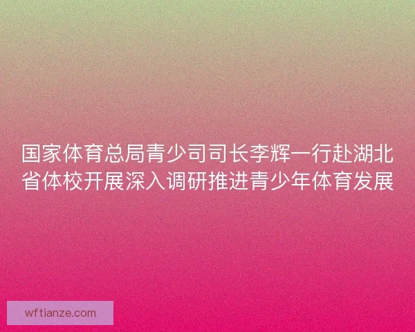 国家体育总局青少司司长李辉一行赴湖北省体校开展深入调研推进青少年体育发展