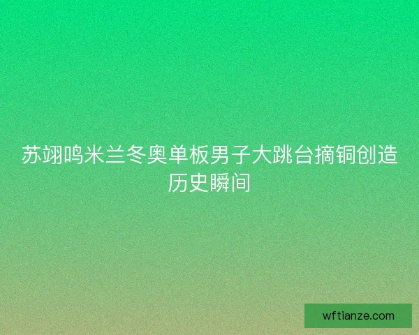 苏翊鸣米兰冬奥单板男子大跳台摘铜创造历史瞬间